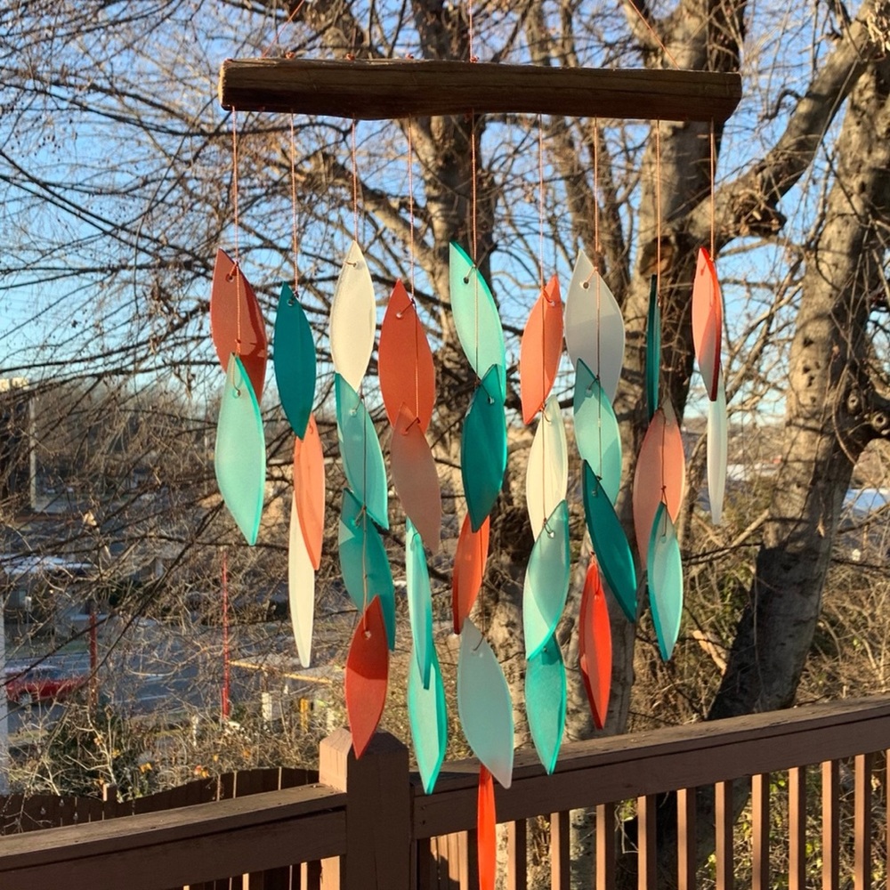 Sand Rose & Aqua Mixed Leaves 9x20 Wind Chime - Picture 2 of 11